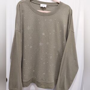 FYVE Olive Green Star Embellished Sweatshirt SZ 3X #0614